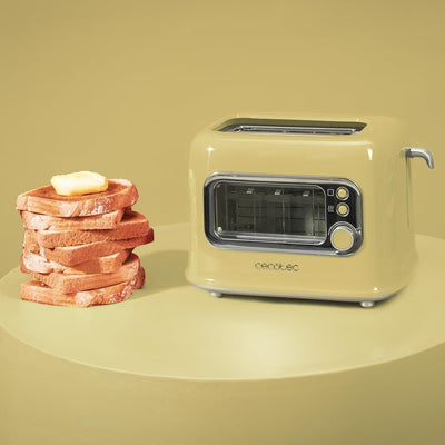 Cecotec Vertikaler Toaster RetroVision Yellow, 700W Leistung, 2 Extra-breite Schlitze, Einzigartiges