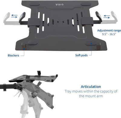 VIVO Universal-Laptop-Halterung für VESA-kompatible Monitorarme, Notebook-Tablett, 25,4 bis 39,6 cm