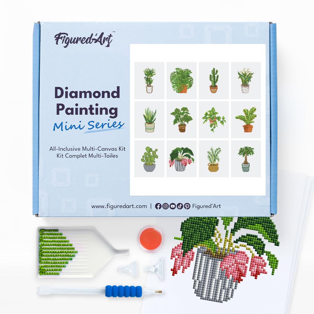 Figured'Art Mini Serie Diamond Painting Erwachsene - Pflanzen - Premium-Box mit 12 Stück 15x18 cm 5D