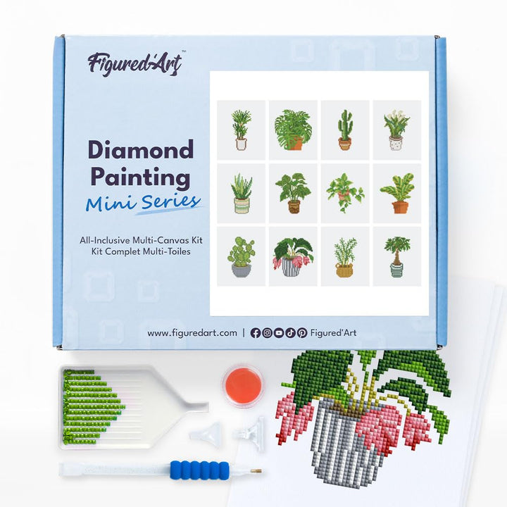 Figured'Art Mini Serie Diamond Painting Erwachsene - Pflanzen - Premium-Box mit 12 Stück 15x18 cm 5D