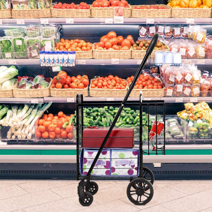 GOPLUS Klappbarer Einkaufswagen, Einkaufstrolley mit Verstellbarem Griff & 4 Universalrädern, Rollwa