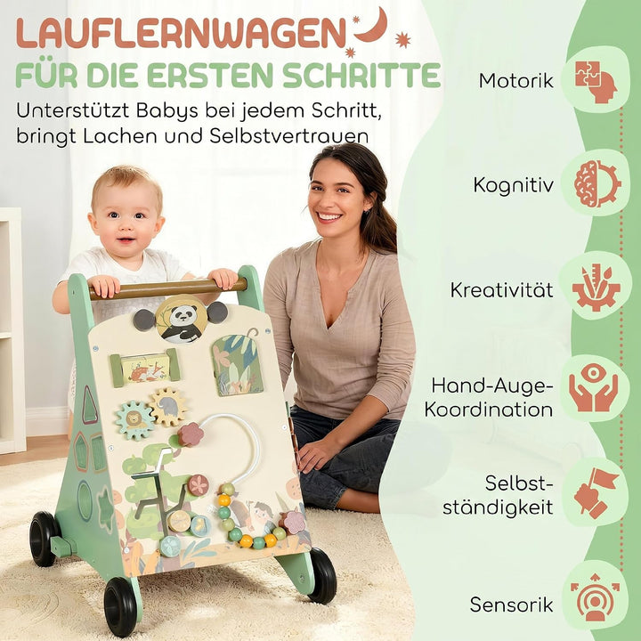 AIYAPLAY Lauflernwagen Holz Montessori Lauflernhilfe Xylophon Grün