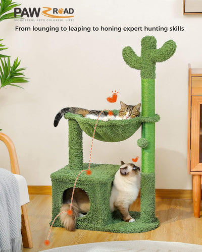 PAWZ Road Kaktus Katzenbaum für Hauskatzen, Katzenkletterbaum Katzenspielturm mit Hängematte, Katzen