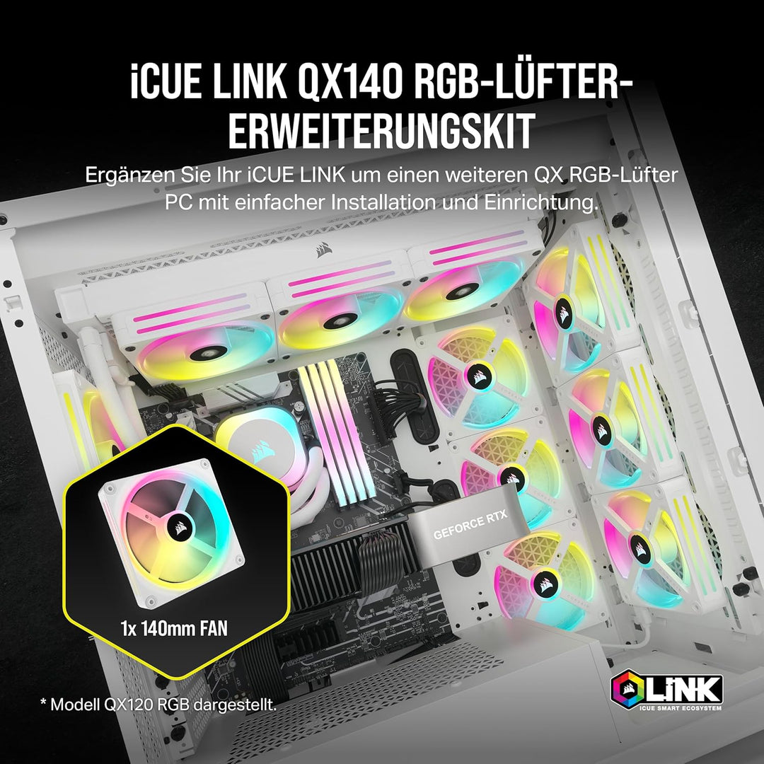 Corsair iCUE LINK QX140 RGB 140mm Magnetic Dome RGB Lüfter - Weiss Nur Fans Einfach (140mm) Weiss, N