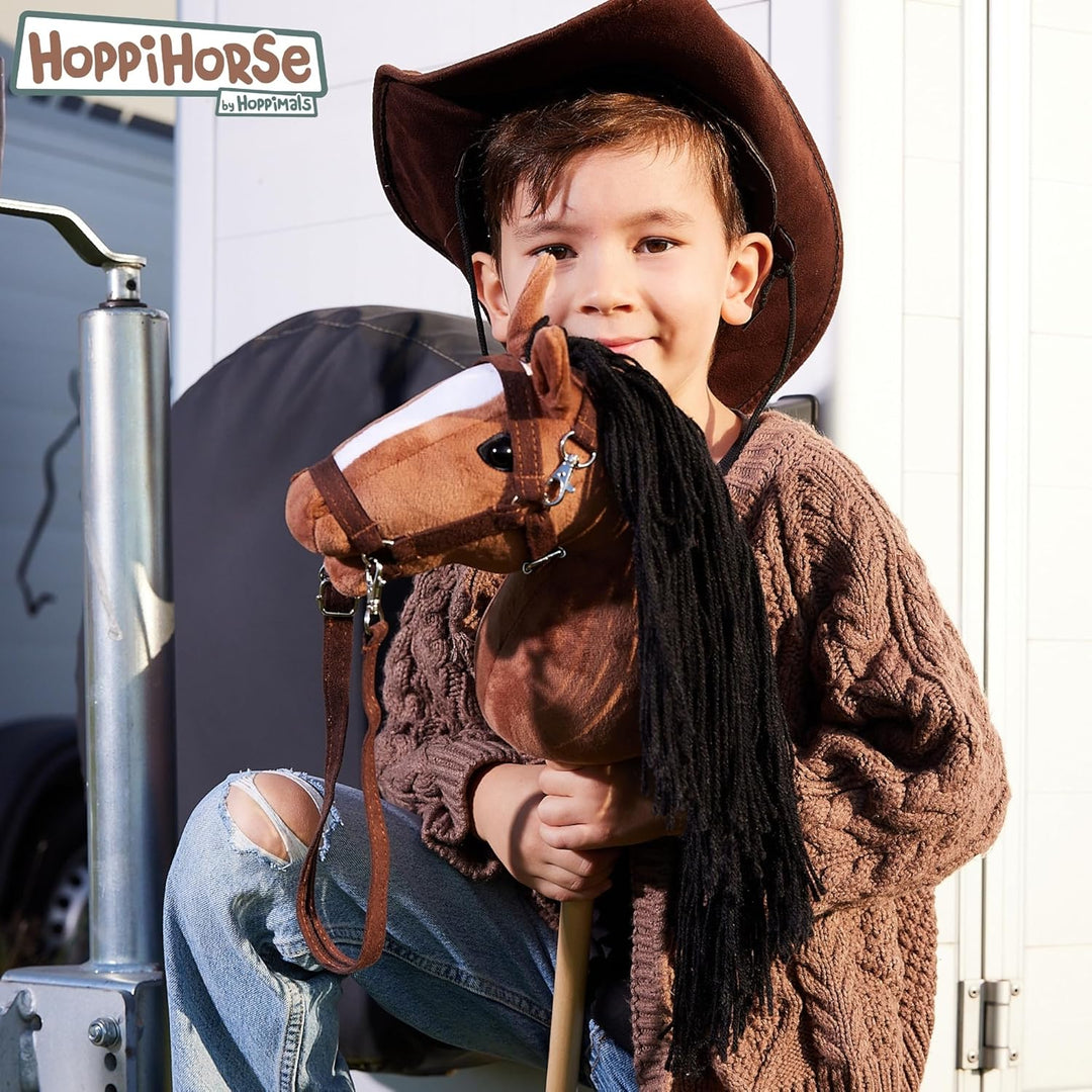 HOPPIHORSE Steckenpferd mit Trense - A4 - Hobby Horse mit Zügeln, Schultergurt, Schweif - hochwertig