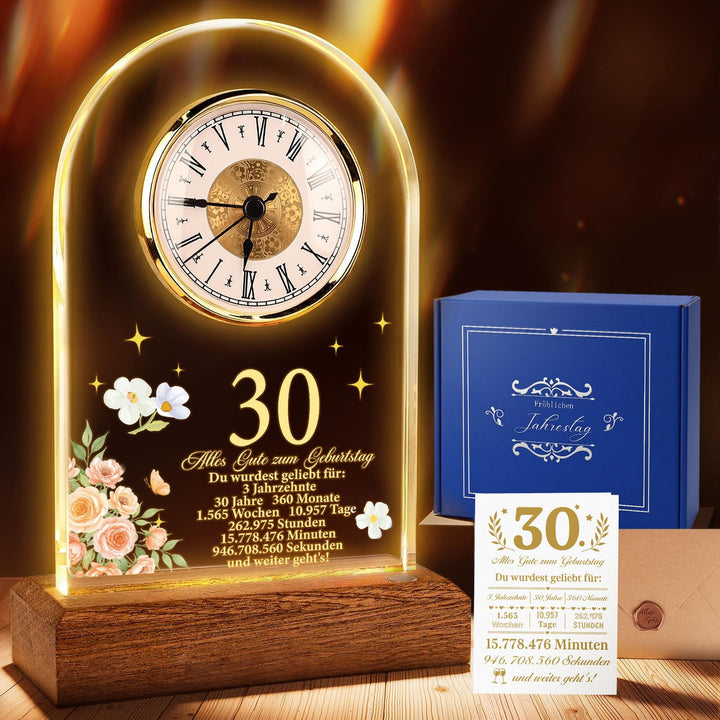 TUZELIYA 30. Geburtstag Geschenke, Quarzuhr Tischuhr, Persönliches Geburtstagsgeschenk mit Grusskart