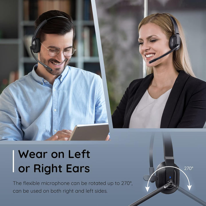 EKSA H5SE Bluetooth Headset, Kabelloses Headset mit Mikrofon AI Geräuschunterdrückung [45 Stdn Spiel