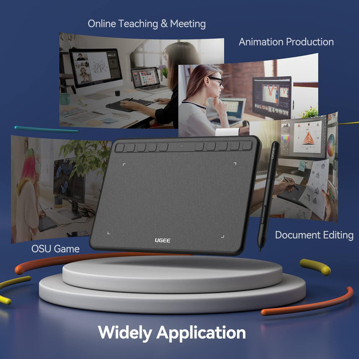 UGEE Grafiktablett S640 Digitales Zeichentablett mit batterieloser Stylus-Neigungsfunktion, 8192 Dru
