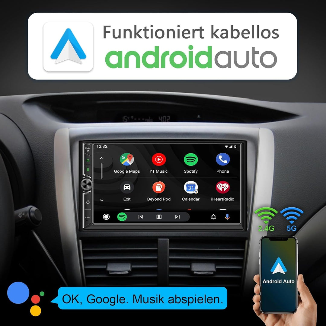 DAB+ Autoradio Android Doppel Din Radio mit Wireless Carplay Wireless Android Auto mit Bildschirm, 8