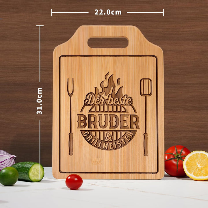 Giftasy Personalisierte Geschenke für Bruder - Bambus Schneidebrett mit Spruch, Bruder Geschenke Geb