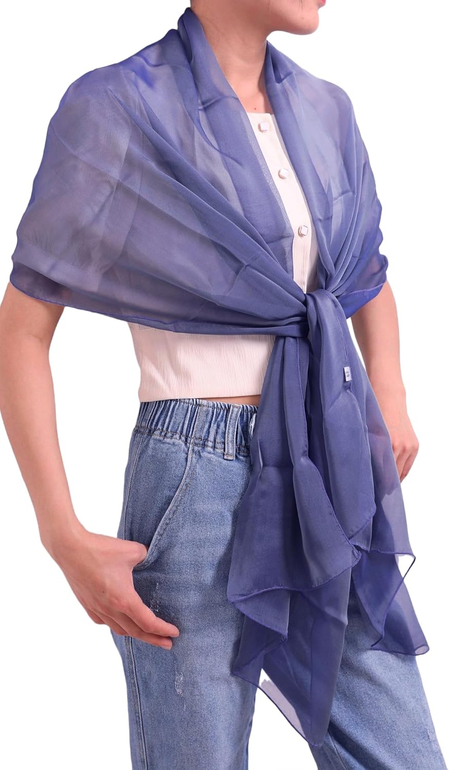 Damen Unifarbe Seidentaft 100% Chiffon Seide festlich Stola Schultertuch Schal für Abendkleider 200