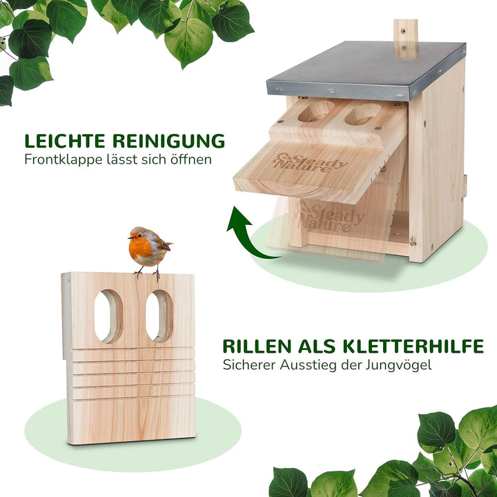 Steady Nature Nistkasten Rotkehlchen - Nistkästen für Vögel für draussen wetterfest - Halbhöhle Voge