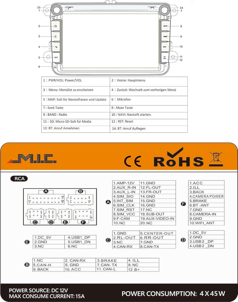 M.I.C. AV8V7LITE Android 12 Autoradio mit navi Ersatz für VW Golf t5 touran Passat Skoda Octavia SEA