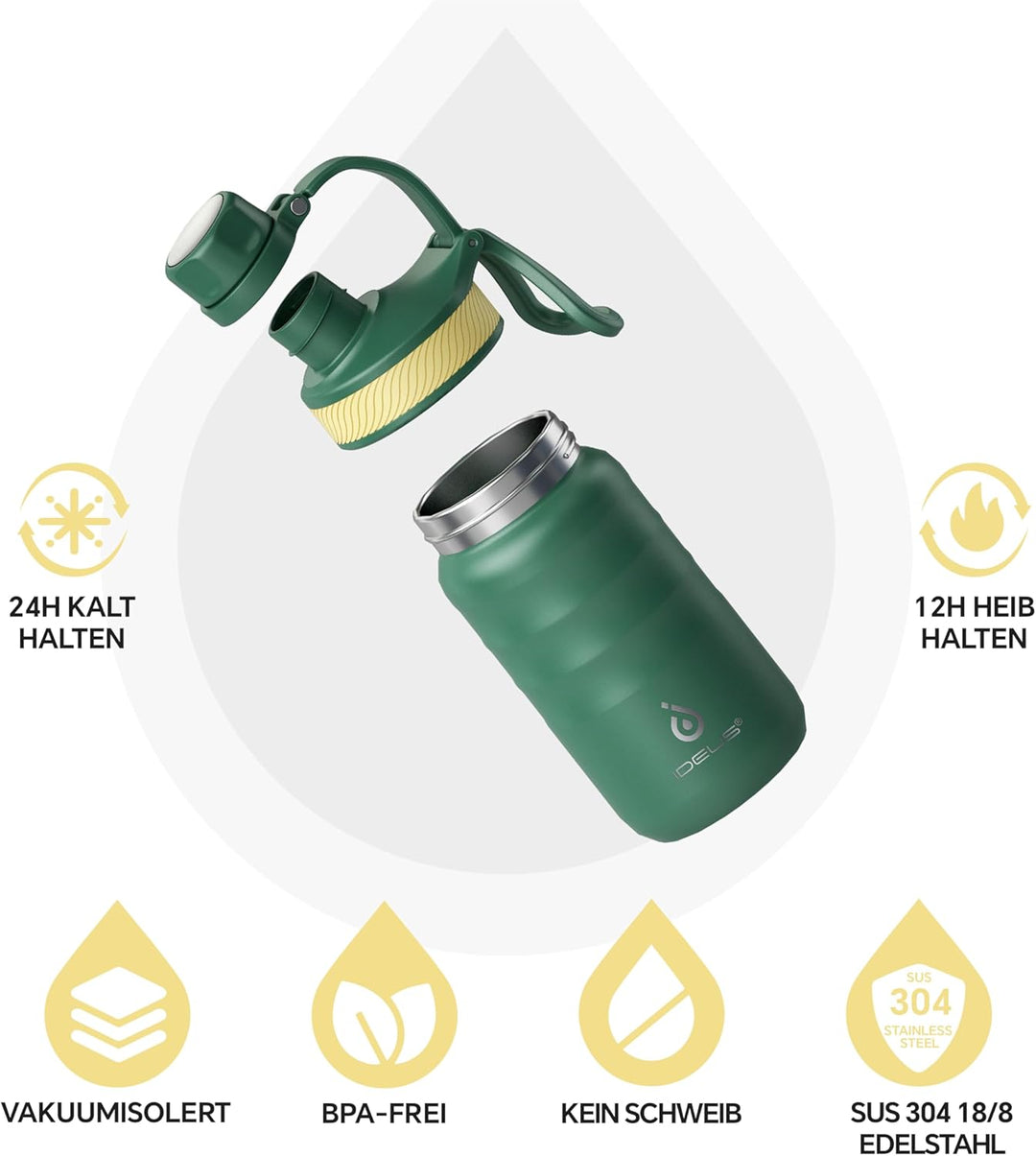 IDEUS Vakuumisolierte Wasserflasche, 12oz (360ml) Edelstahl Doppelwand Flasche Metall Sport Kantine