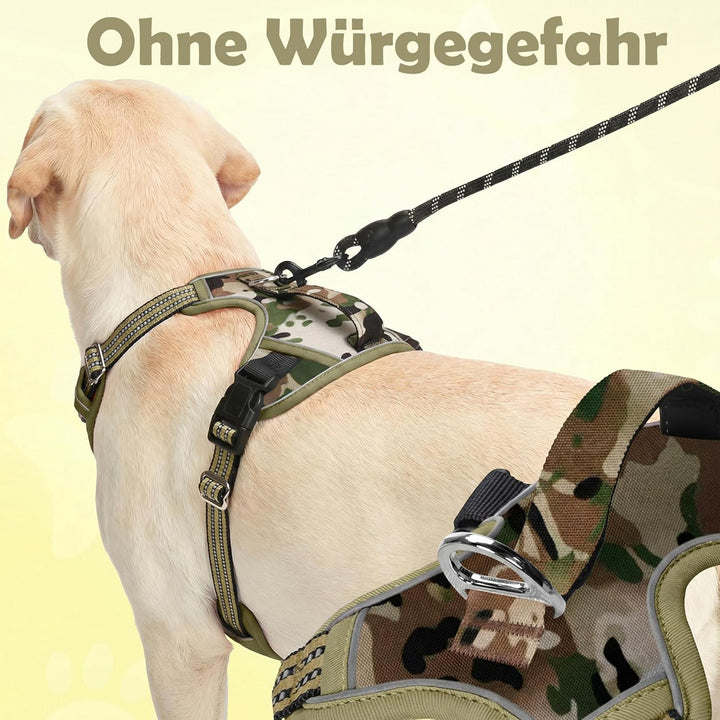 Funfox Hundegeschirr Kleine Hunde [L] - Anti Zug Welpengeschirr mit Griff &amp; Ringreflektoren, Atmungs