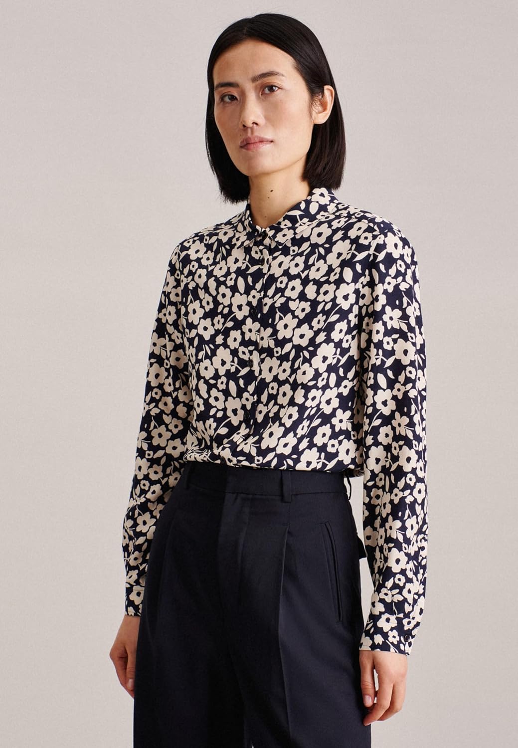 Seidensticker Damen Regular Fit Langarm Bluse 34 Dunkelblau, 34 Dunkelblau