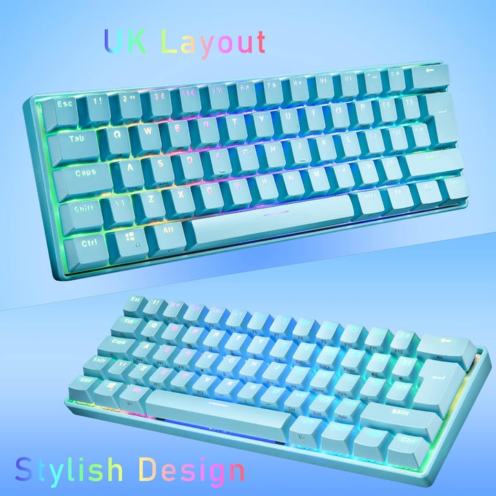 60% UK-Layout Kabelgebundene Gaming-Tastatur und -Maus, 62Keys Mini Compact Mechanical Keyboard, 19