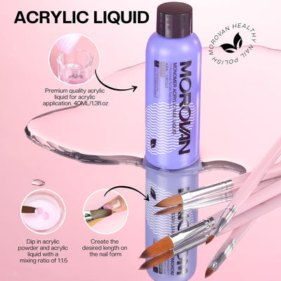 Morovan Acryl Nagelset Starterset Komplett - 3 Farben Acryl Pulver Nails mit 3 Acryl Pinsel für Näge