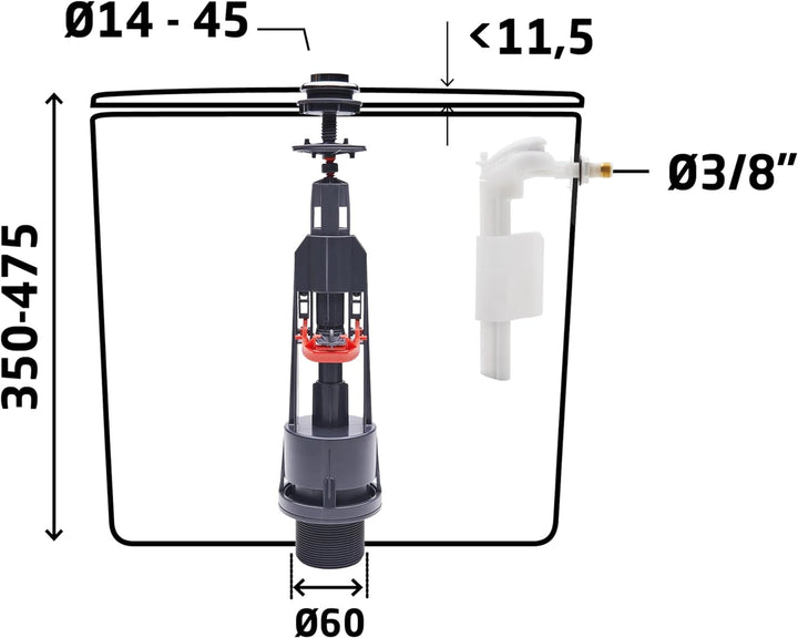 Wirquin Aquacontrol Spar-Spülmechanik und Schwimmerventil F90 grau weiss 10724042