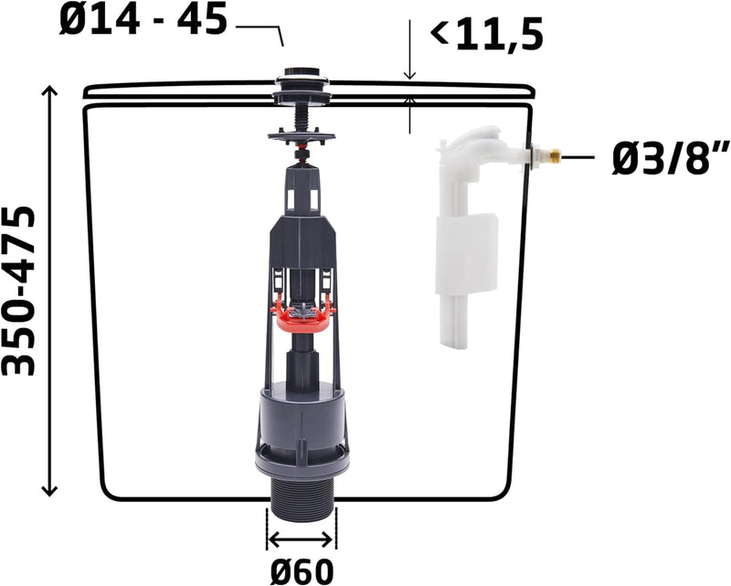 Wirquin Aquacontrol Spar-Spülmechanik und Schwimmerventil F90 grau weiss 10724042