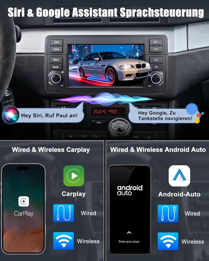 Lehwey Bluetooth Autoradio mit Bildschirm für BMW E46 3 Serien 1998-2006 M3 Rover ZT mit Navi WLAN A