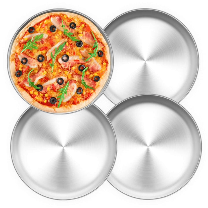TEAMFAR Pizzablech 4er-Set, Edelstahl Rund Pizzaform Pizza Backblech zum Backen im Ofen, ∅ 26 cm, Ge