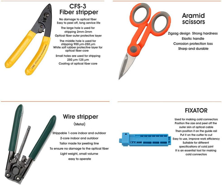 Osairous 16 Stück/Set FTTH Faser-Werkzeug mit Photometer, Glasfaser, AUA-60S, Visueller Fehlersucher