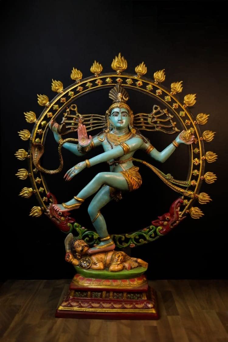 SHIVAJI ARTS Nataraj-Statue, Tanzende Shiva aus Messing, handbemalt, 66 cm, gross, 1 Stück