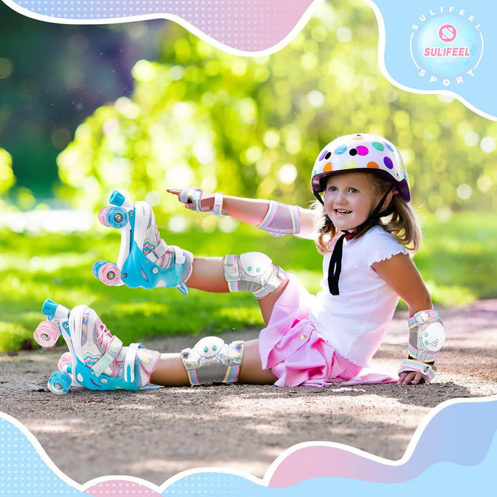 SULIFEEL Rainbow Unicorn Verstellbare Rollschuhe für Kinder mit Leuchtenden Rädern für Mädchen und J
