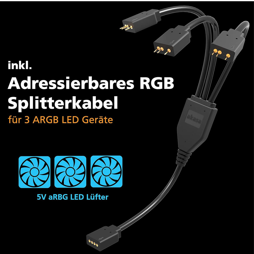 Akasa SOHO AR, 120mm Adressierbarer RGB Gehäuselüfter, PWM Lüfter, mit PWM Splitter Hub und 1 zu 3 A