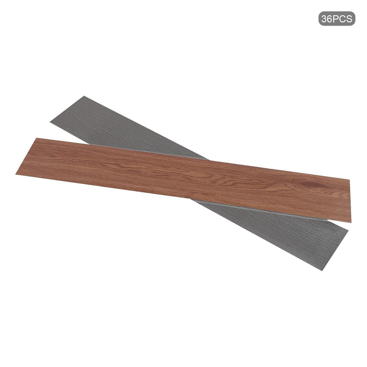 PVC Bodenfliesen selbstklebend 36 Stück Holzkorn Walnussfarbe | Starke Selbstklebung – einfache Reno