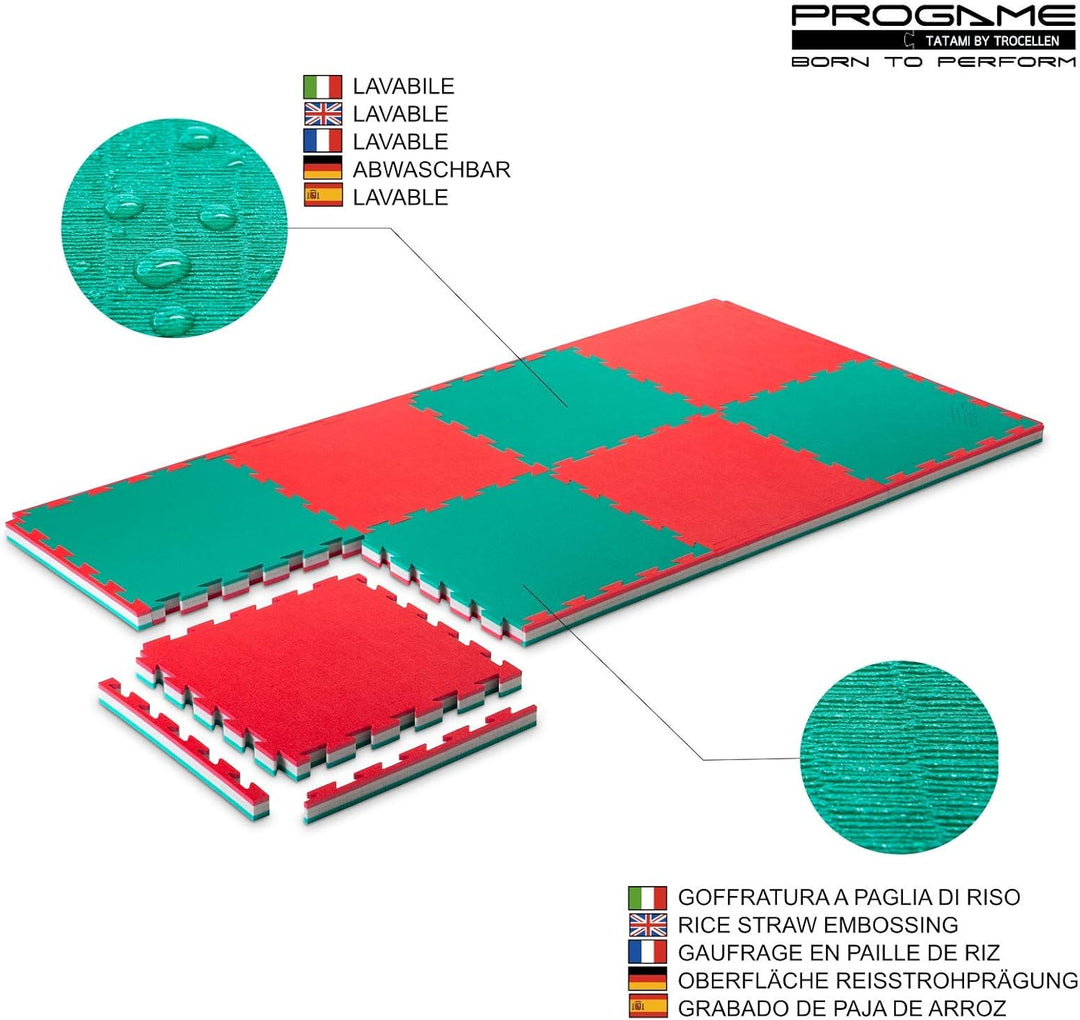 ProGame Kit 8 Stück Tatami Matte 4 cm PERFORMANCE-HOME 50x50 cm Judomatte Grün/Rot