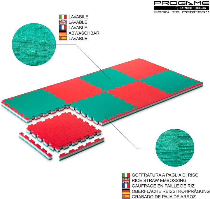 ProGame Kit 8 Stück Tatami Matte 4 cm PERFORMANCE-HOME 50x50 cm Judomatte Grün/Rot
