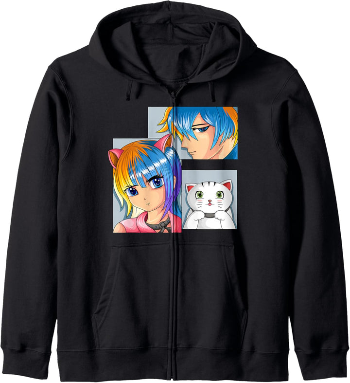 Anime Mädchen Katze Manga Merch Kinder Jungs Kapuzenjacke