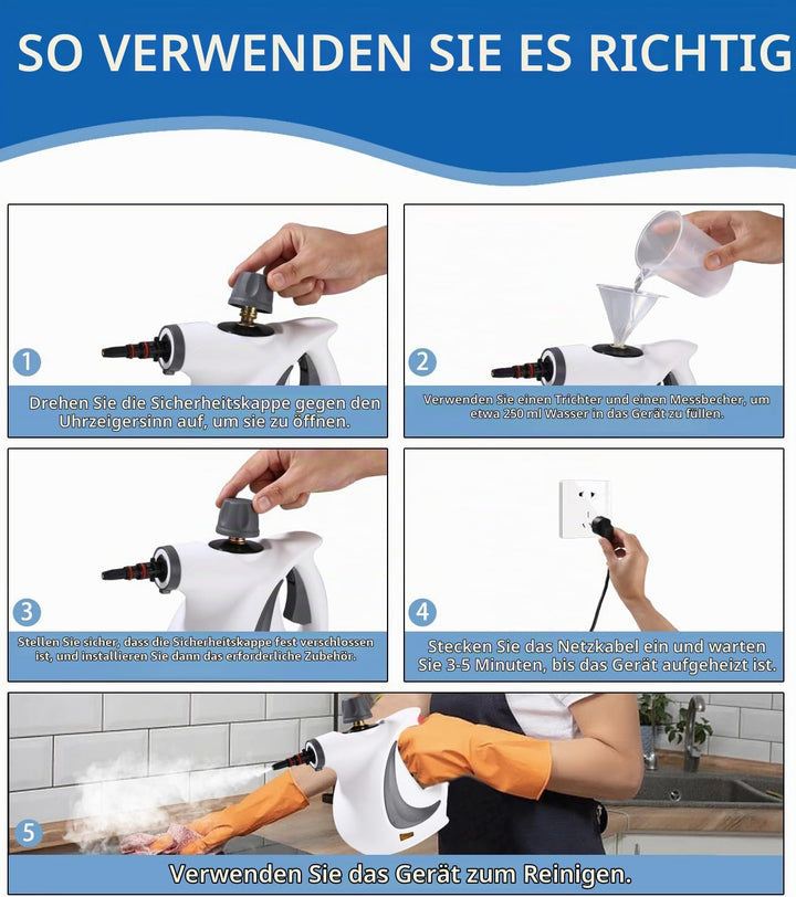 Dampfreiniger, 1050W Dampfreiniger Handgerät mit 12 Zubehör, 3,2 bar Dampfdruck Hand Steam Cleaner,