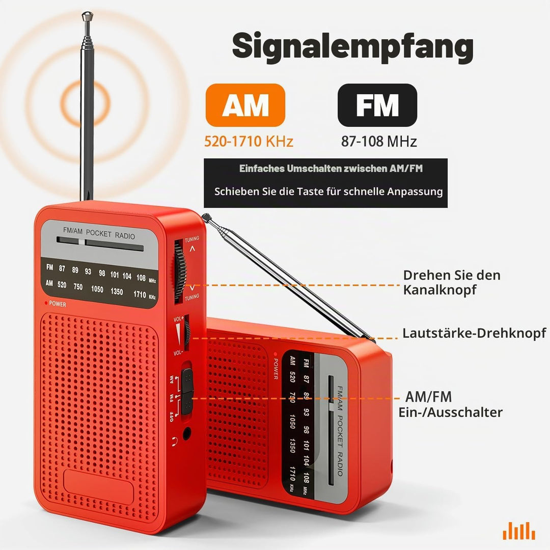 Taschenradio Batteriebetrieben FM/AM, Kleines Radio mit Eingebautem Stereolautsprecher/Kopfhöreransc