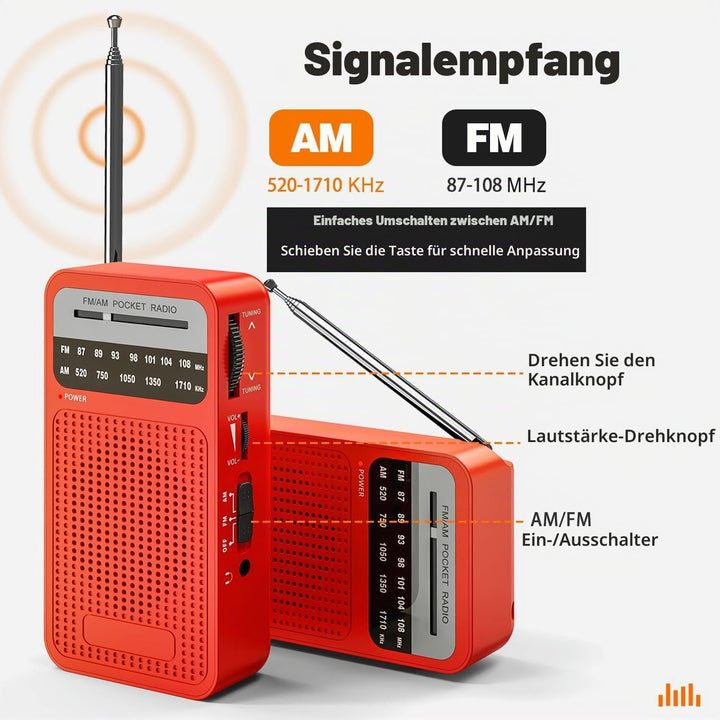 Taschenradio Batteriebetrieben FM/AM, Kleines Radio mit Eingebautem Stereolautsprecher/Kopfhöreransc