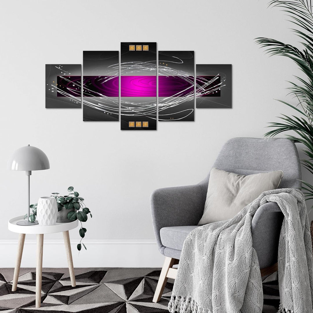 Runa Art Wandbilder Abstrakt 5 Teilig Bild auf Vlies Leinwand Deko Wohnzimmer Schlafzimmer Violett L