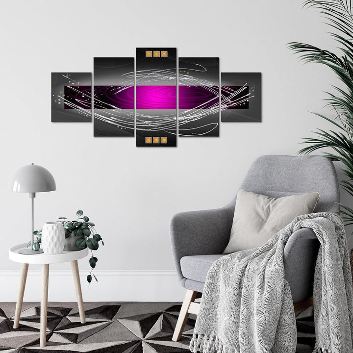 Runa Art Wandbilder Abstrakt 5 Teilig Bild auf Vlies Leinwand Deko Wohnzimmer Schlafzimmer Violett L