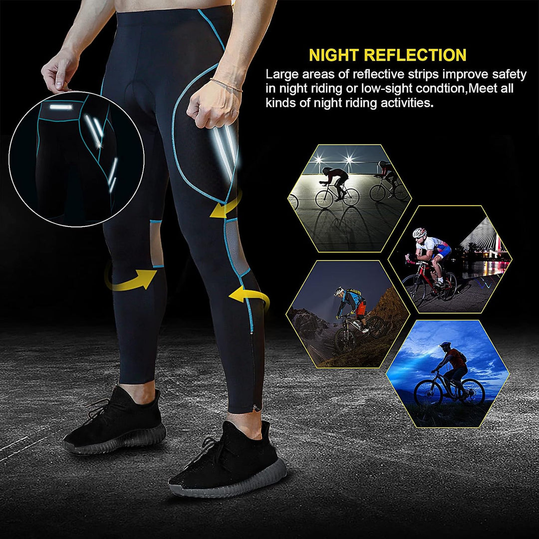 MEETWEE Herren Radlerhose Lange Fahrradhose, Kompression Radhose Leggings Radsport Hose für Männer E