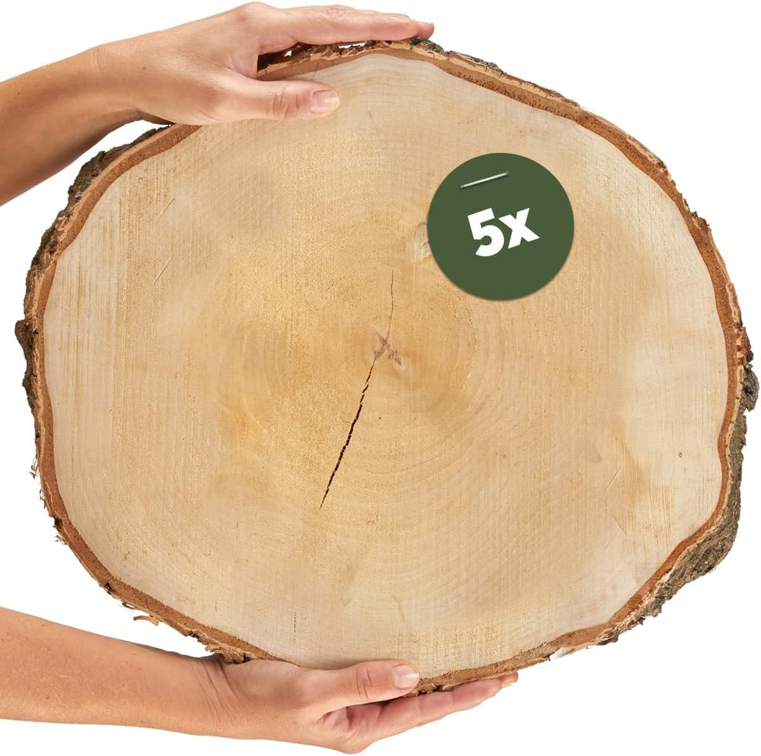 Grosse Holzscheiben zum Basteln oder Dekorieren - 5 Stück naturbelassene Baumscheiben ca. 35 cm (33