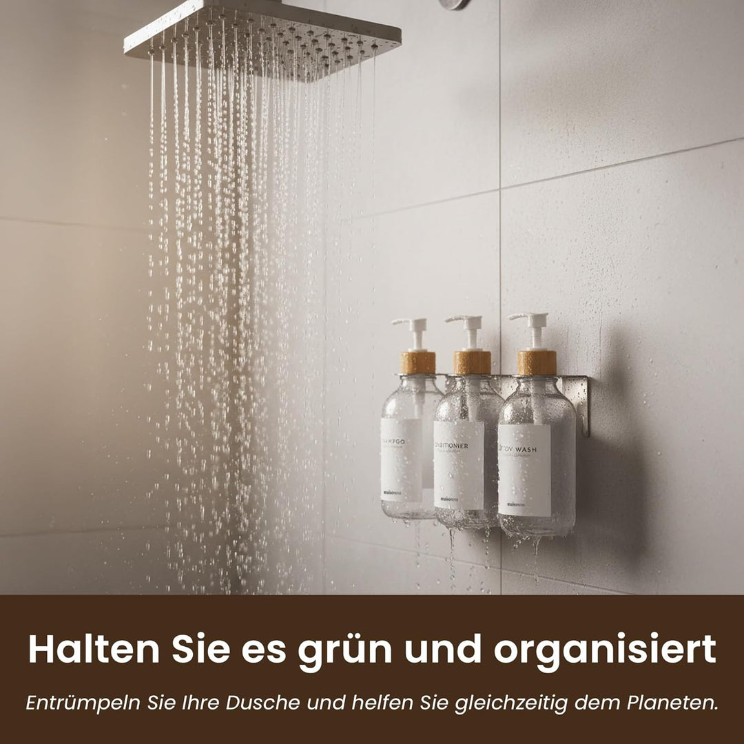 MAISONOVO Bohrfreier Shampoo-/Seifenspender für Duschwand, 3 Kammern mit Wasserdichten Etiketten, 3