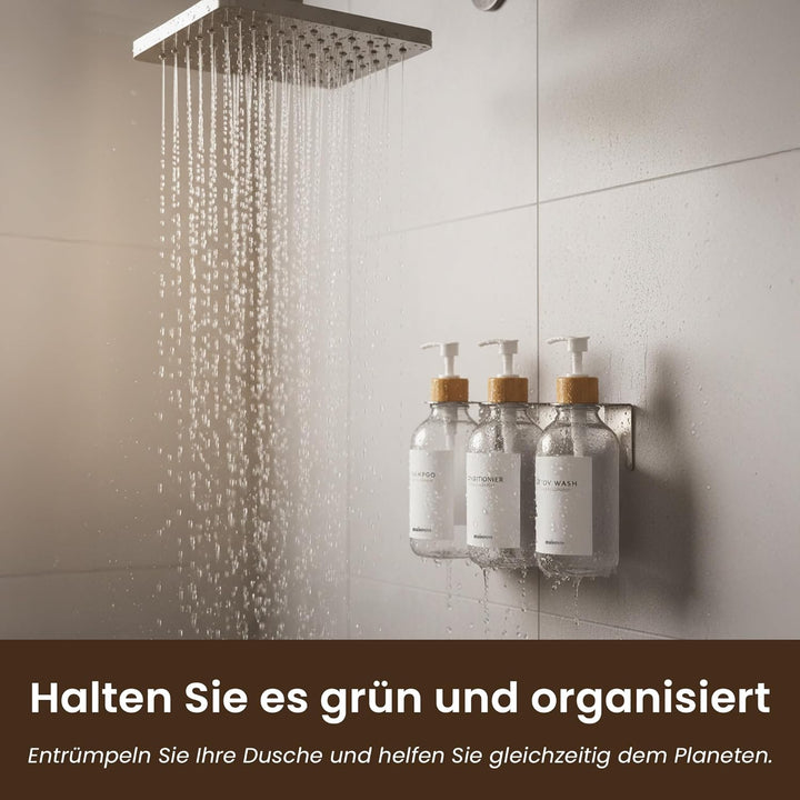 MAISONOVO Bohrfreier Shampoo-/Seifenspender für Duschwand, 3 Kammern mit Wasserdichten Etiketten, 3
