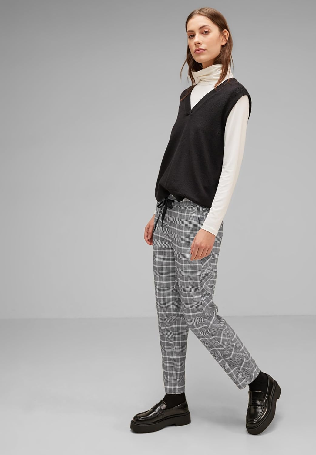 Street One Damen Joggpants Kariert 34W / 28L Pure Grey, 34W / 28L Pure Grey