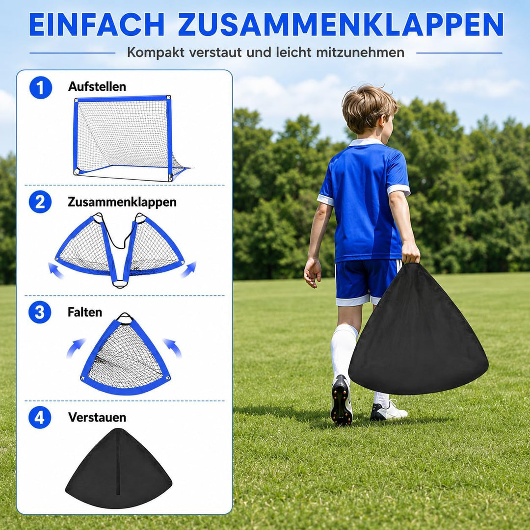 2-in-1 Fussballtor für Kinder | Faltbares Soccer Tor mit 5 Zielscheiben & Tragetasche | Robuster Out