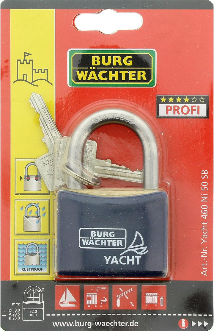 Burg-Wächter Yacht 460 Ni 50 SB Vorhängeschloss, Messing, Blau