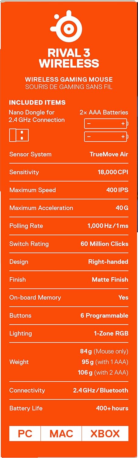SteelSeries Rival 3 Wireless - Kabellose Gaming-Maus - Über 400 Stunden Akkulaufzeit - Dual Wireless