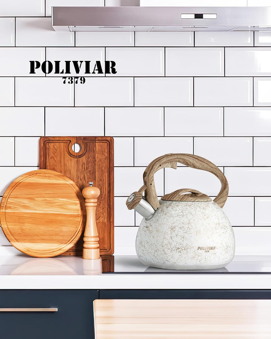 Poliviar Moderne Wasserkessel Induktion, Edelstahl Pfeifkessel, Teekessel für alle Kochplatten, Flöt