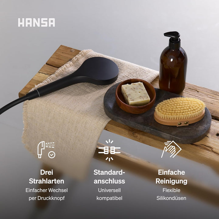 HANSA VIVA Breiter Duschkopf mit 3 Strahlarten I Handbrause Dusche | Dreistrahlig mit Druckknopf Ums