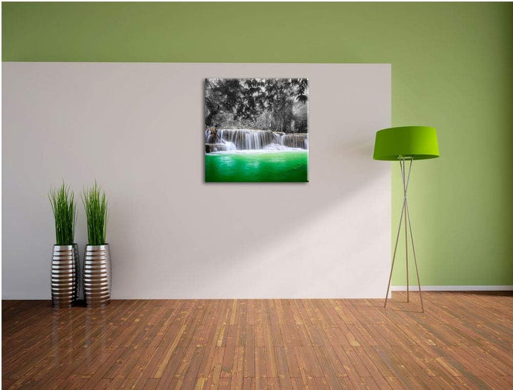 Pixxprint schöner Wasserfall im Dschungel als Leinwandbild Quadratisch/Grösse: 70x70 / Wandbild/Kuns